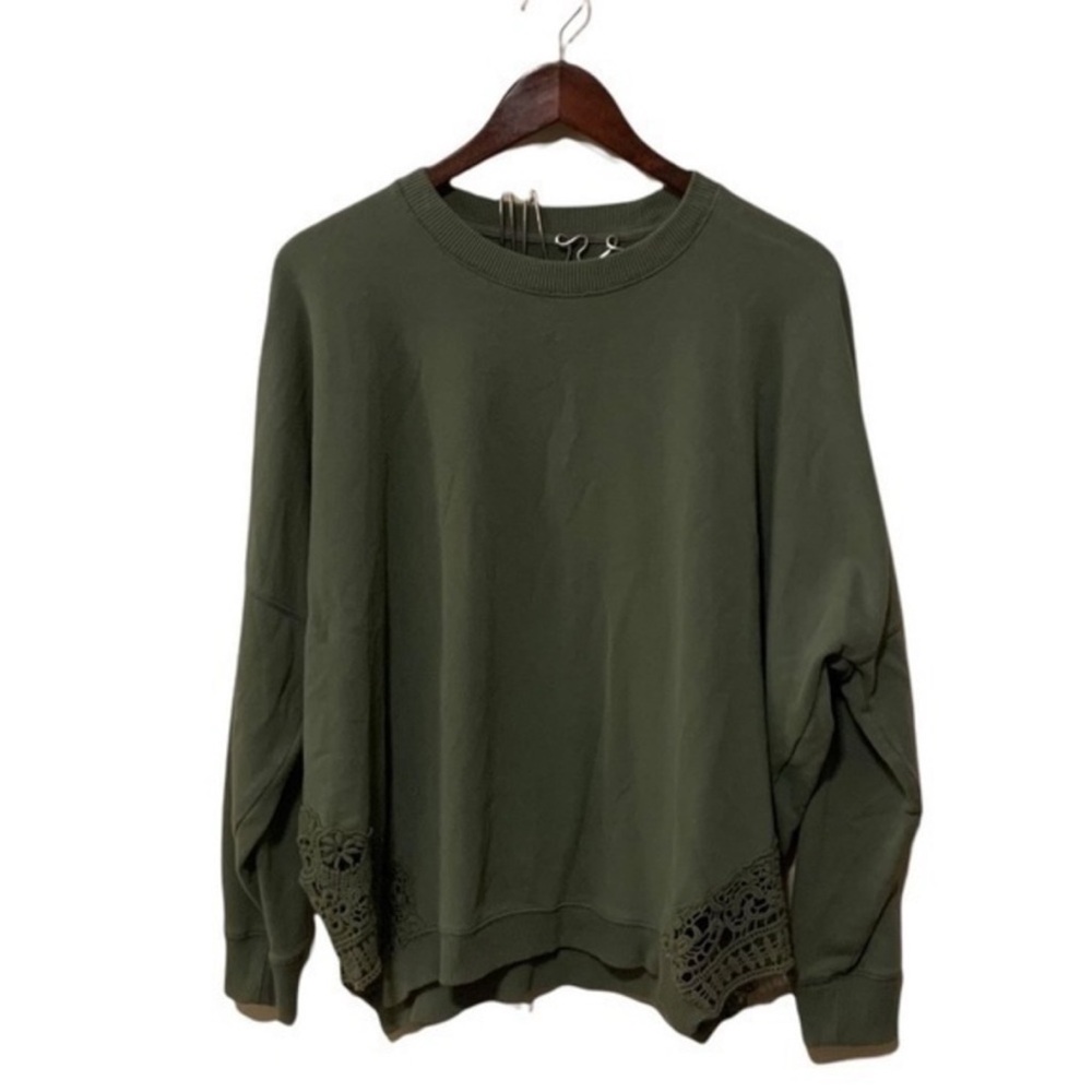 Aerie Crochet Hem Crewneck Sweatshirt Green Size M